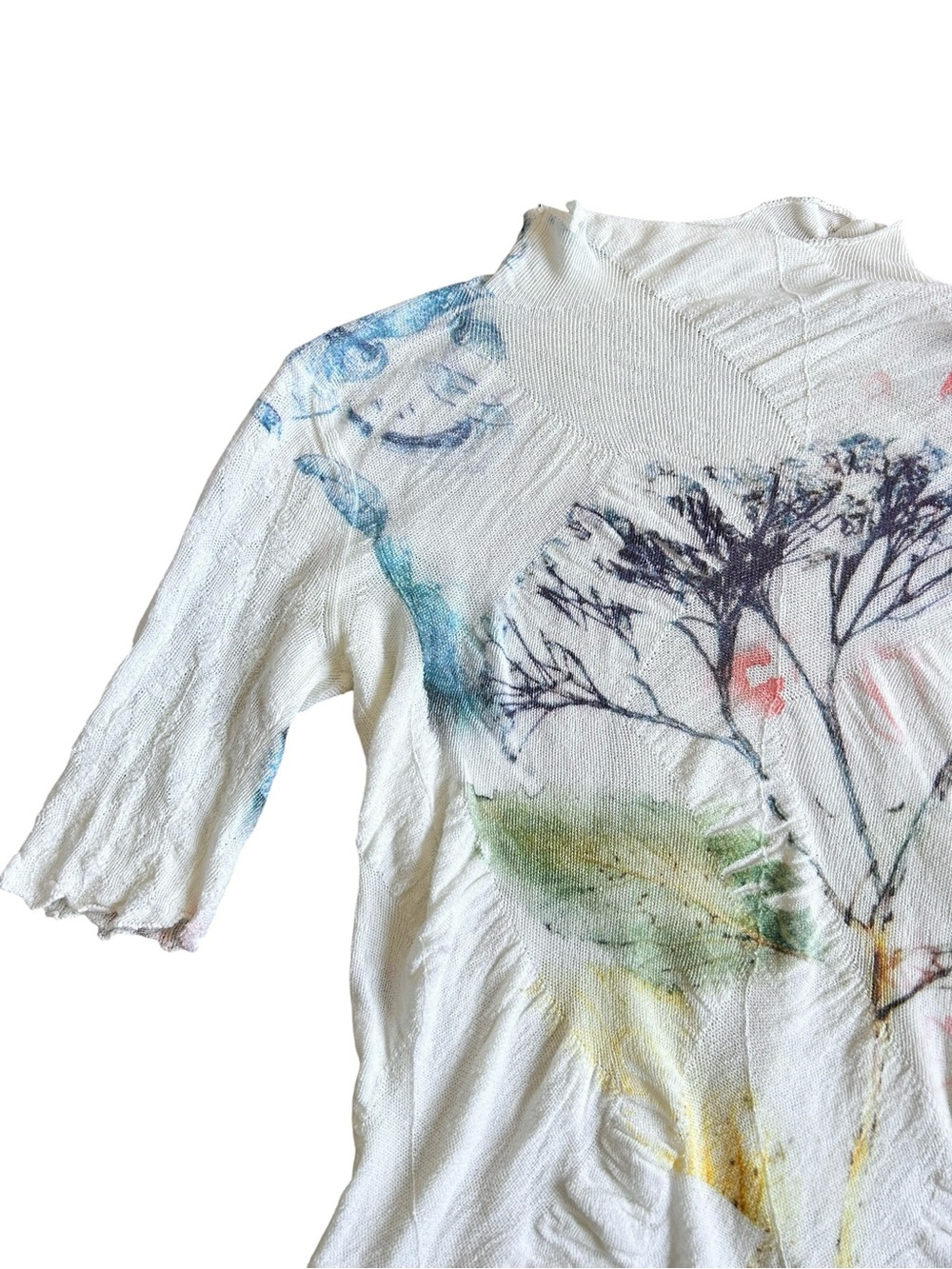 Yoshi Yoshi by PJ Asymmetrical Watercolor Knit Top Art to Wear Japan XS/S - Picture 2 of 8